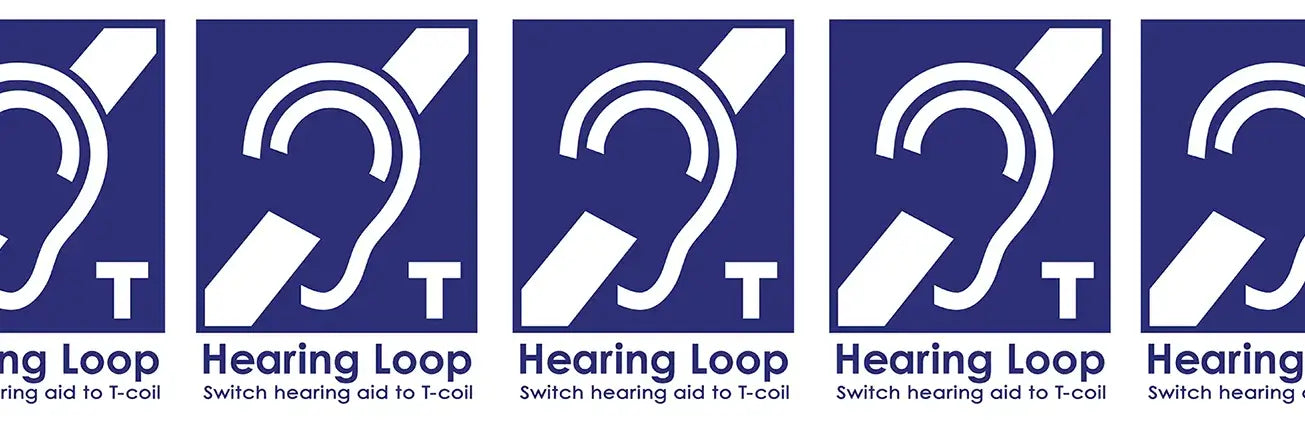 Official hearing loop symbol showing an ear with a T icon, indicating that users can switch their hearing aid to the T-coil setting.