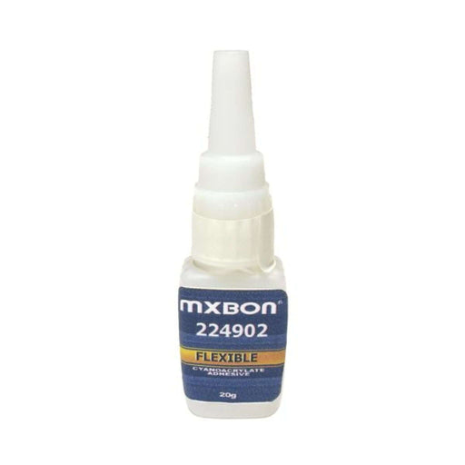 MXBON 224902 Flexible Cyanoacrylate Adhesive, 20g bottle for fast bonding on various surfaces.