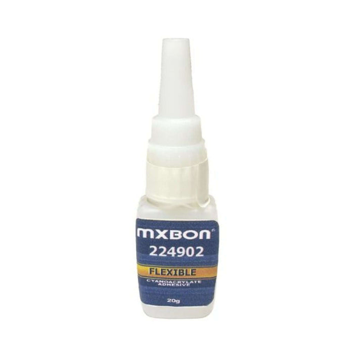 MXBON 224902 Flexible Cyanoacrylate Adhesive, 20g bottle for fast bonding on various surfaces.