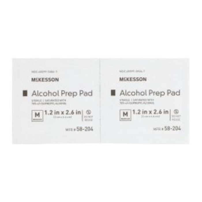 McKesson Alcohol Prep Pads sterile 2-ply prep pads packaged for skin cleansing before injections.