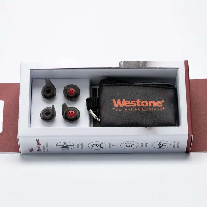 Westone in-ear hearing protection kit with multiple ear tips and carrying case.